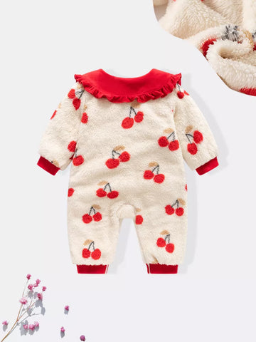 Baby Girl Cherry Print Fleece Romper
