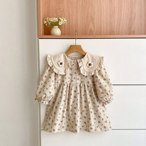 Girls Vintage Floral Ruffle Collar Bodysuit or Dress
