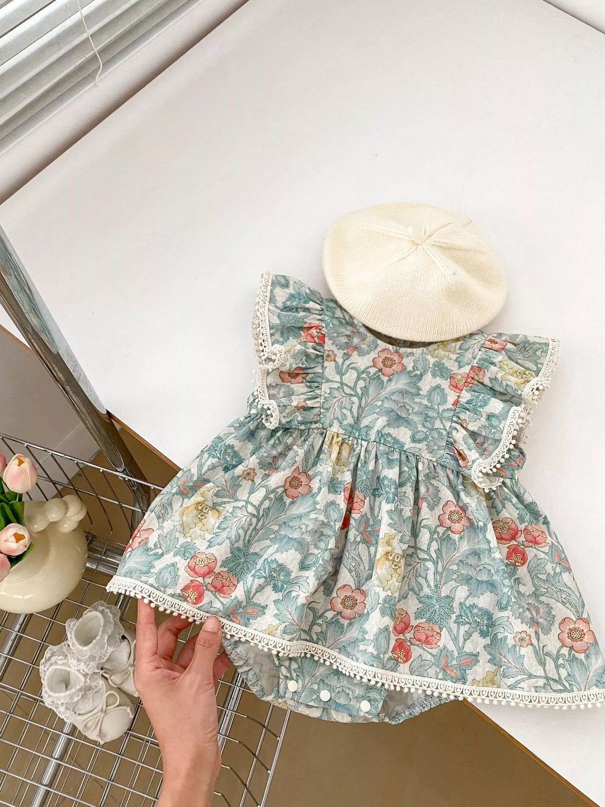 Baby Girl Floral Vintage Wallpaper Print Bodysuit Dress