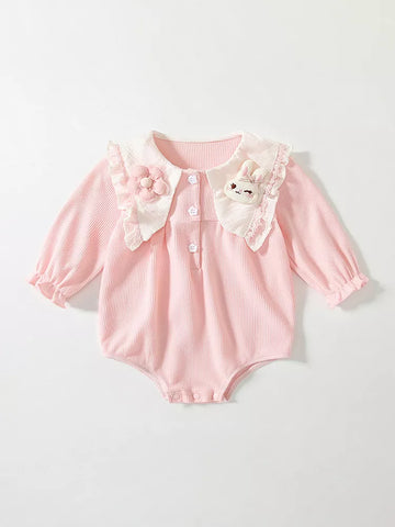 Baby Girl Waffle Knit Bunny Point Tip Collar Bodysuit