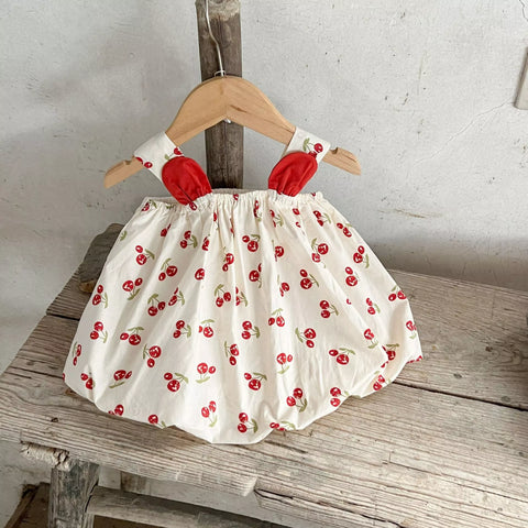 2 Pc Baby Girl Cherry Bubble Shirt & Shorts Set