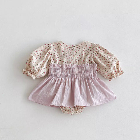 Baby Girls Ditsy Floral Smocked Waist Bodysuit Dress