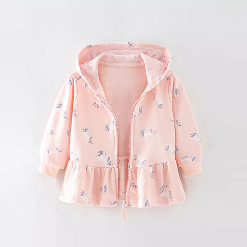 Girls Running Unicorn Print Ruffle Hem Hoodie
