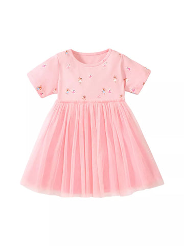 Girls Mouse Dancing Print T-shirt Tulle Skirt Dress