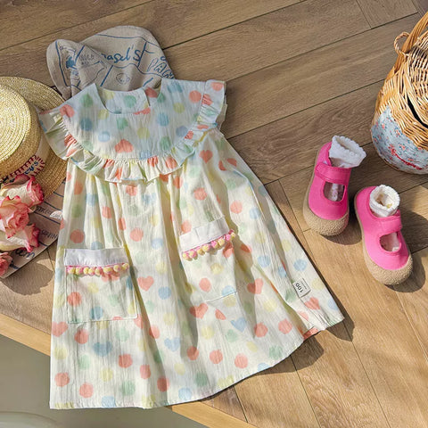 Girls Rainbow Polka Dot Swing Dress