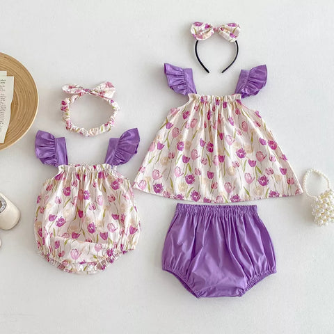 Baby Girl Tulip Print Bodysuit Set