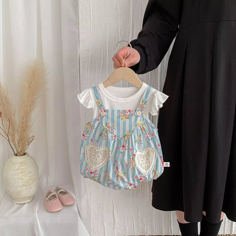 2 Pc Baby Girl Wallpaper Overall & Ribbed Tee Set