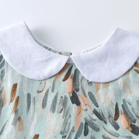 Girls Paint Swirl Pattern Collar Dress