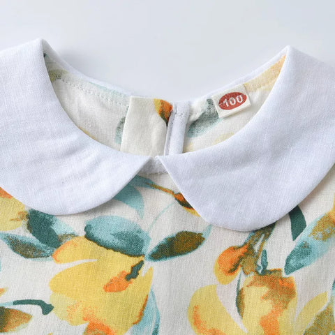Girls Yellow Floral Collar Dress
