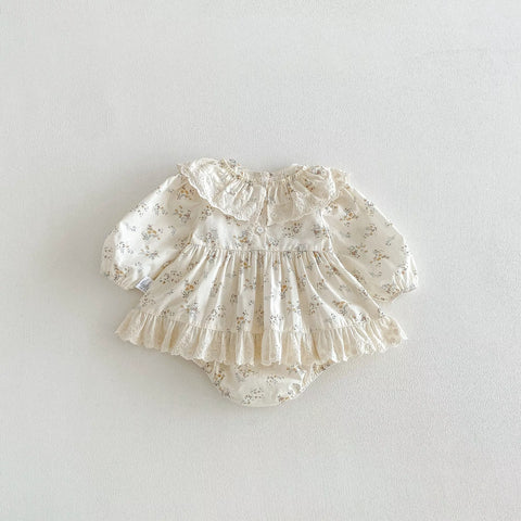 Baby Girl Vintage Floral Motif Ruffle Collar Dress