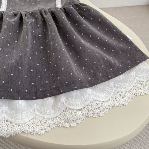 2 Pc Girls Polka Dot Lace Layered Dress
