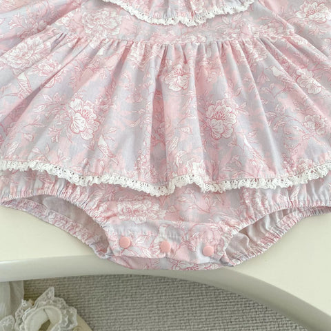 Baby Girl Pink Vintage Floral Ruffle Collar Dress