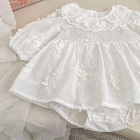 Baby Girl Sheer Floral Ruffle Collar Dress
