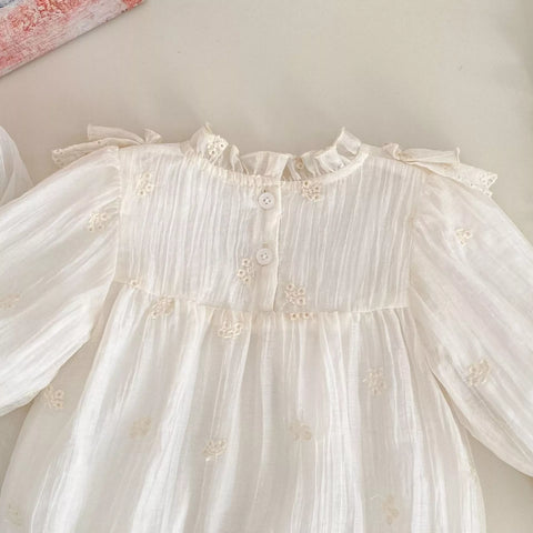 2 Pc Baby Girl Ethereal Ruffle Bib Bodysuit w/ Bonnet