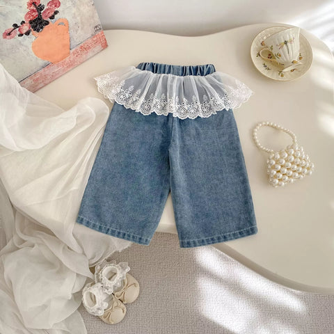 Girls Wide leg Jeans w/ Lace Skirt Overlay