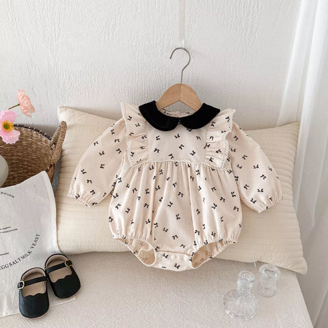 Baby Girl Mini Ribbon Bow Contrast Collar Bodysuit