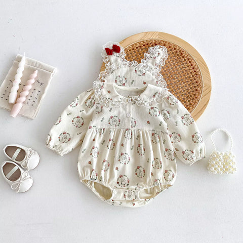 Baby Girl Autumn Bunny Ears Collar Bodysuit