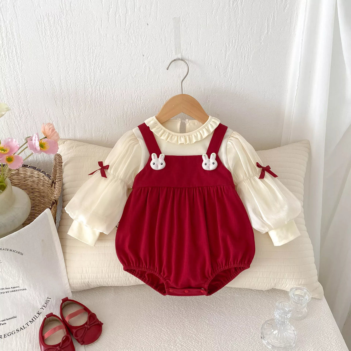 2 in 1 Baby Girls Rabbit Gigot Sleeve Overall Dress