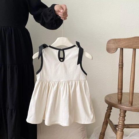 Girls Contrast Bow Camellia Flower Dress