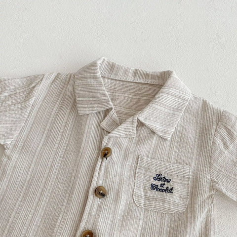 Baby Boy Stripe Vacay Button Shirt & Shorts Set