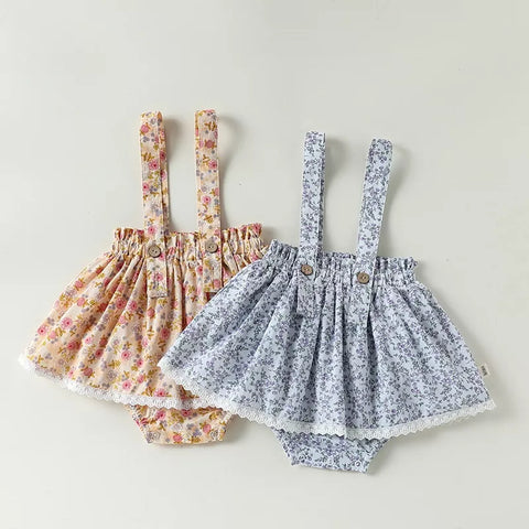 Baby Girl Suspenders Ditsy Floral Print Skirt