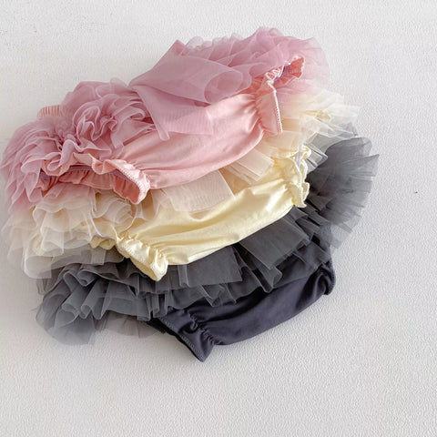 Baby Girl Bow Mesh Ruffle Skirt