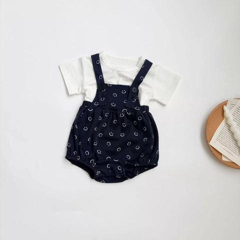 2 pc Baby Boy Happy Face Overalls & Tee Set