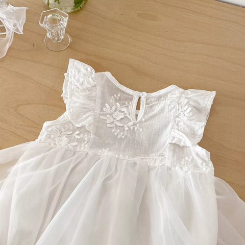 2 Pc Baby Girl Semi Sheer Floral Dress with Bonnet