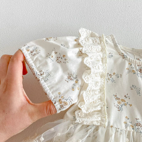 2 Pc Baby Girl Ditsy Lace Floral Dress with Bonnet