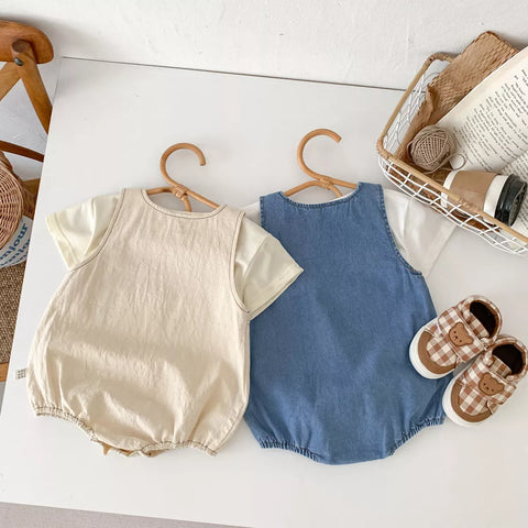 2 pc Baby Boy Bear Denim Overall Bodysuit w/ Tee