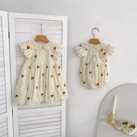 Girls Cherry on Top Scallop Collar Bodysuit or Dress
