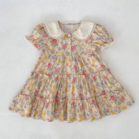 Girls Vintage Flower Print Collar Bodysuit or Dress