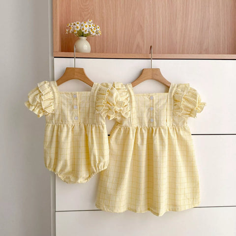Girls Square Neck Plaid Bodysuit Or Dress