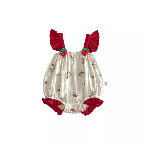 Baby Girl Strawberry Bubble Shape Bodysuit