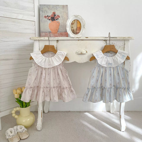 Baby Girl Low Waist Ruffle Bow Collar Dress