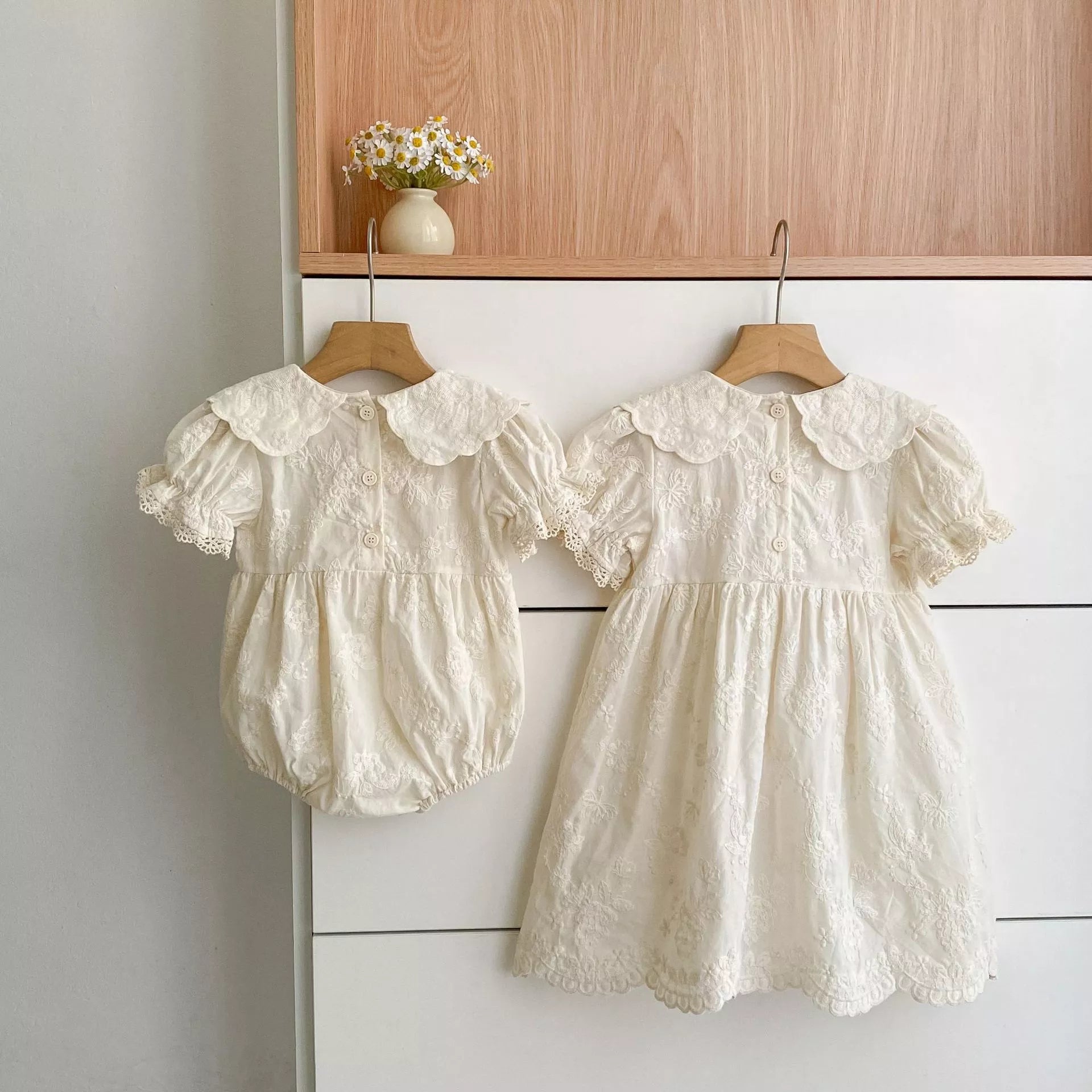 Girls Flower Pattern Emb Scallop Collar Dress or Bodysuit  Little Sprout  Co.