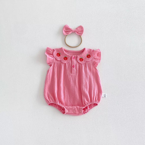 Baby Girl Strawberry Collar Bodysuit