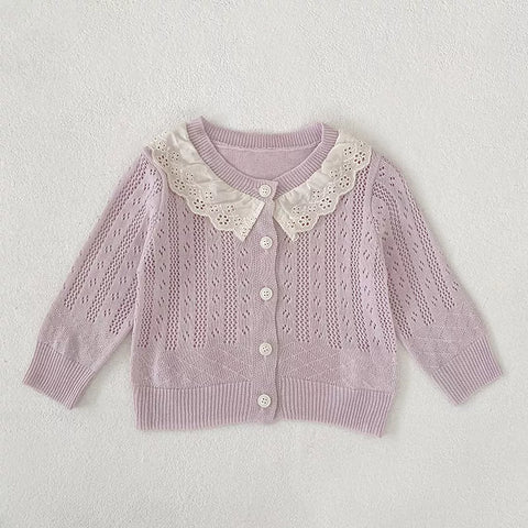 Baby Girl Pointelle Collar Cardigan