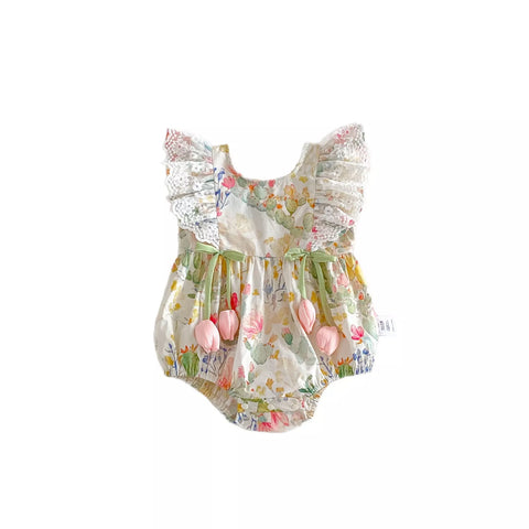 Baby Girl Tulip Tassel Cactus Print Bodysuit