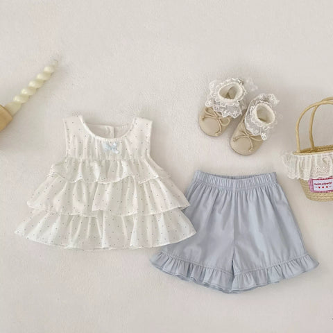 2 pc Girls Ruffle Dots Shorts & Shorts Set