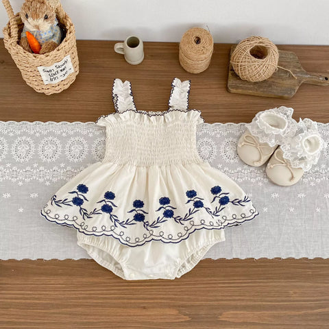 Baby Girl Emb Hem Smocked Bodysuit Dress