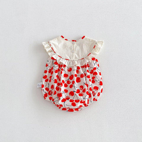 Baby Girl Round Collar Cherry Bodysuit