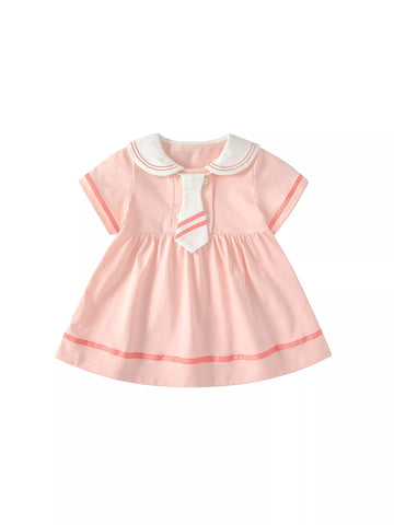 Baby Girl Preppy Tie Sailor Collar Dress
