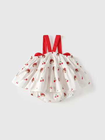 Baby Girl Double Bow Cherry Bodysuit Dress