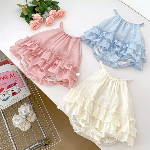 Baby Girl Low Waist Ruffle Bodysuit Halter Dress