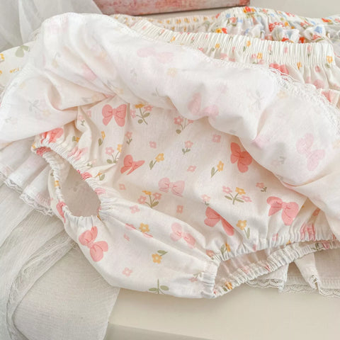 Girls Tiered Ruffle Bow Print Skirt