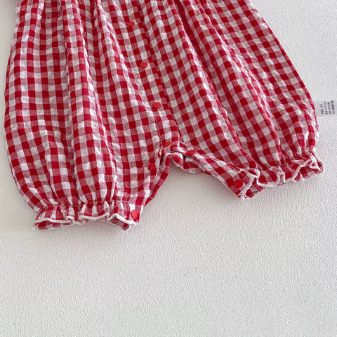 Baby Girl Crochet Strawberry Gingham Romper