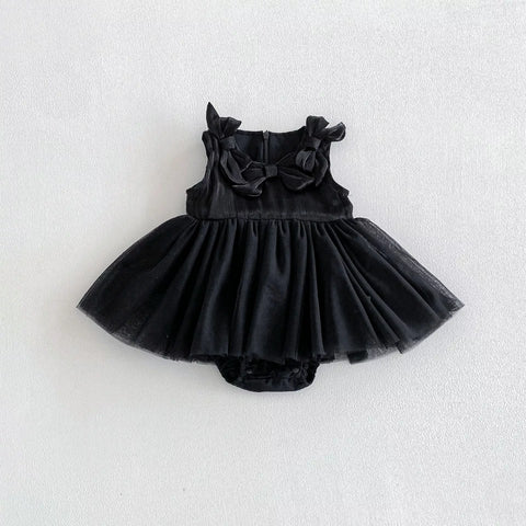Baby Girl Sateen Bow Collar Bodysuit Dress