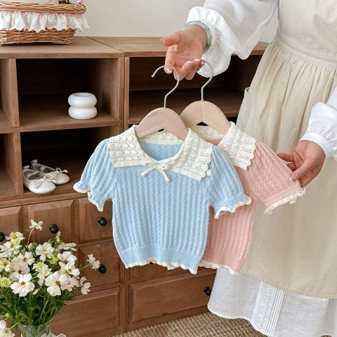 Baby Girl Pointelle Knit Collar Shirt