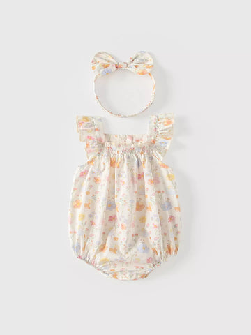 2 Pc Baby Girl Flower Print Bodysuit w/ Headband